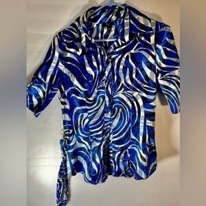 IZ BRYER BLUE BLOUSE WITH MATCHING BELT SIZE L